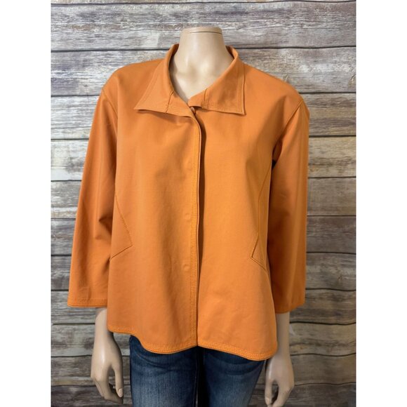 Lafayette 148 New York Blazer Jacket S Small Orange Snap Button 3/4 Sleeves Boxy - Picture 9 of 9